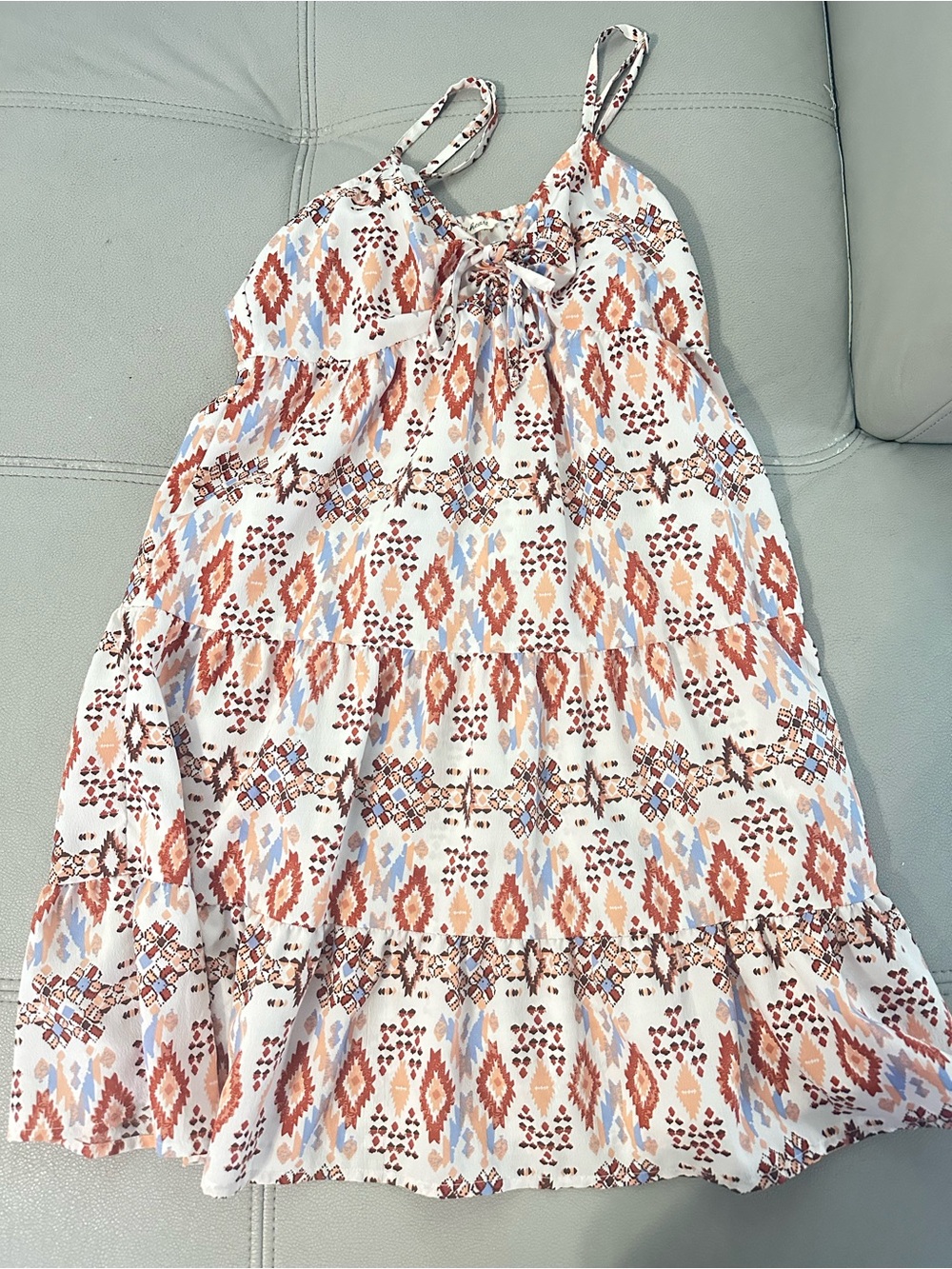 Derek Heart Cream Dress with Rust, Peach & Sky Blue Print
